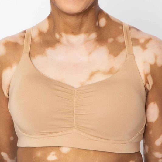 Monica Full Coverage Bra | AnaOno at Bra Sisters | Medium support full coverage bra in Sand colour, suitable after a mastectomy.