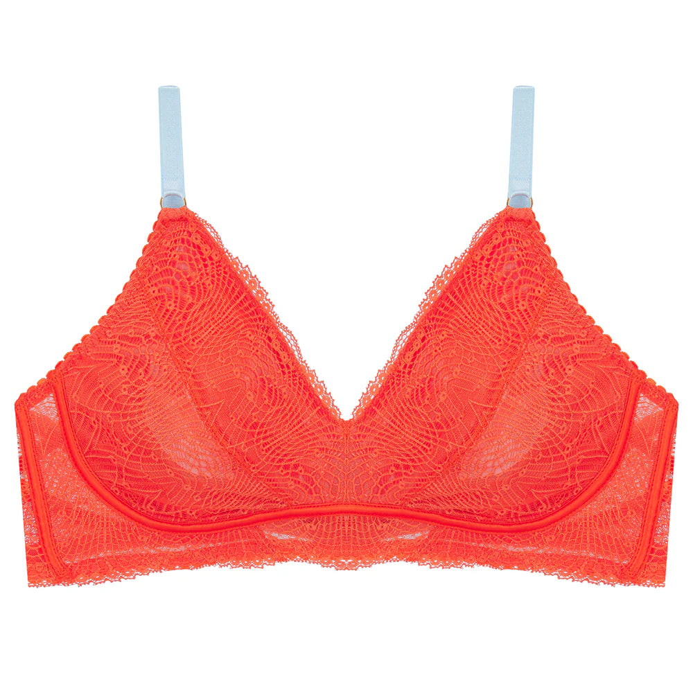 Hey Good Lookin' Bra in Mandarin & Iris | LoveRose Lingerie …luxurious, wire free lingerie engineered with clever hidden support and made in beautiful mood boosting colours with silks and recycled lace and mesh | The Bra Sisters
