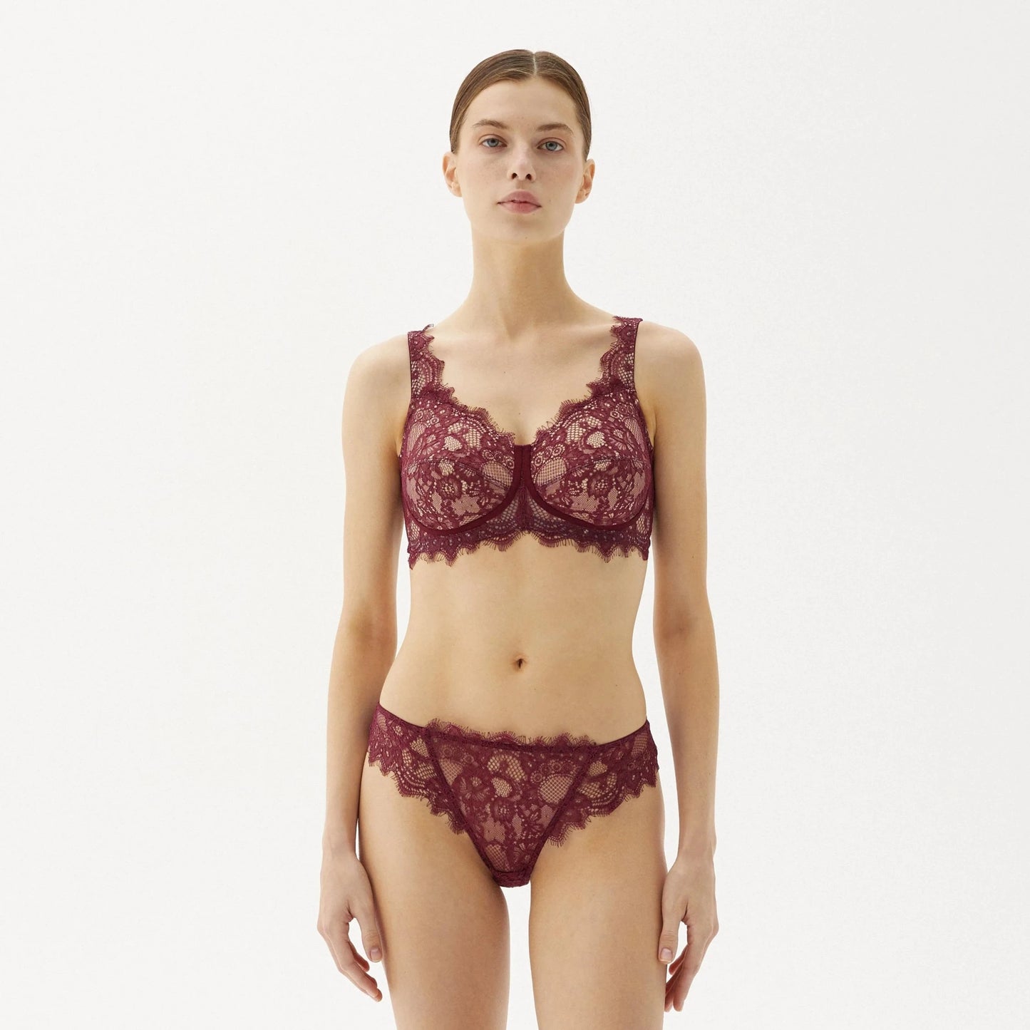 Unlined Prosthesis Bra in Burgundy | Mastectomy Bra by Megami Lingerie | Post surgery luxury lingerie for women touched by breast cancer