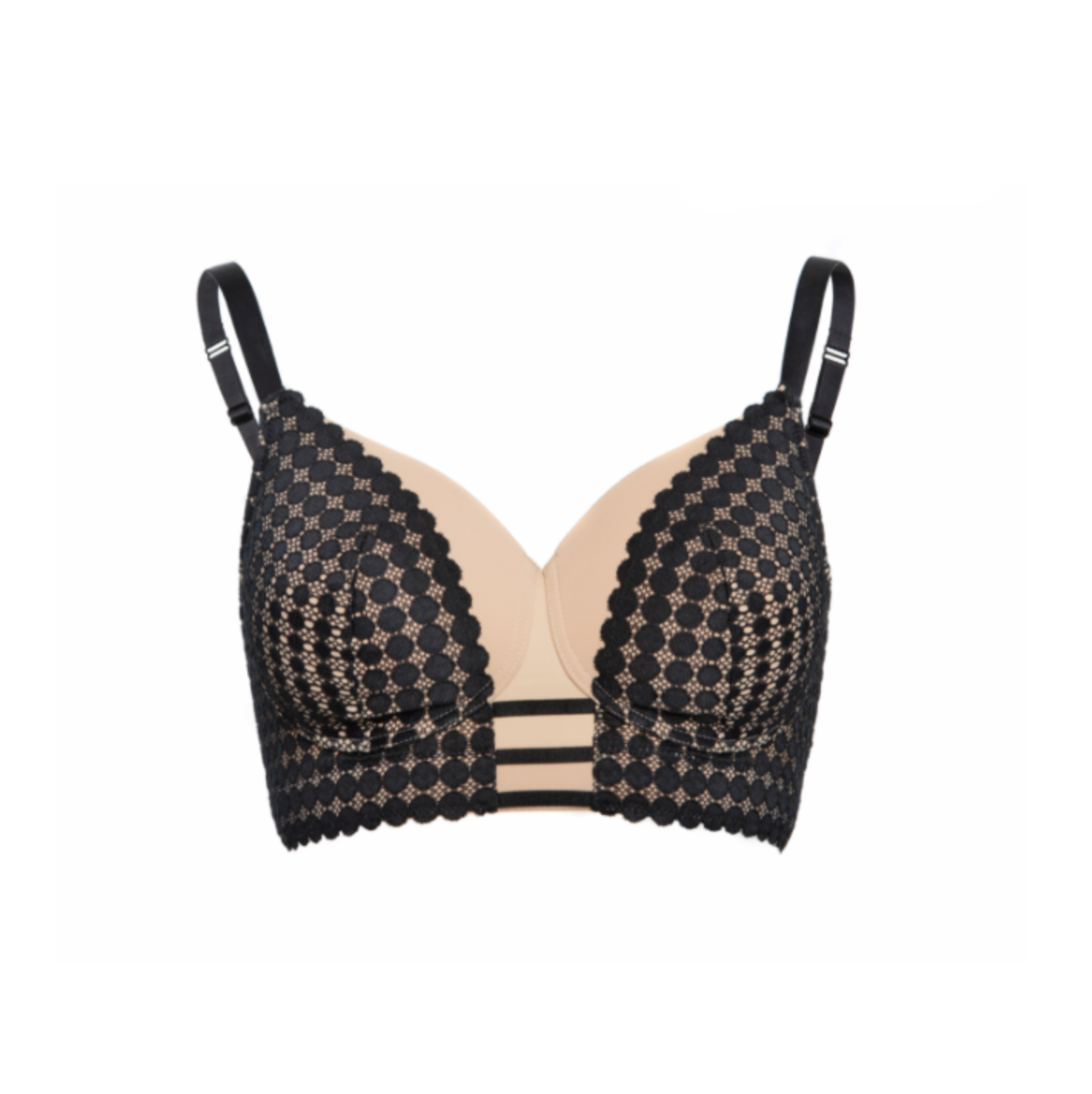 Victress Polka-Dot Bralette in Black Geometric Lace | Megami Lingerie