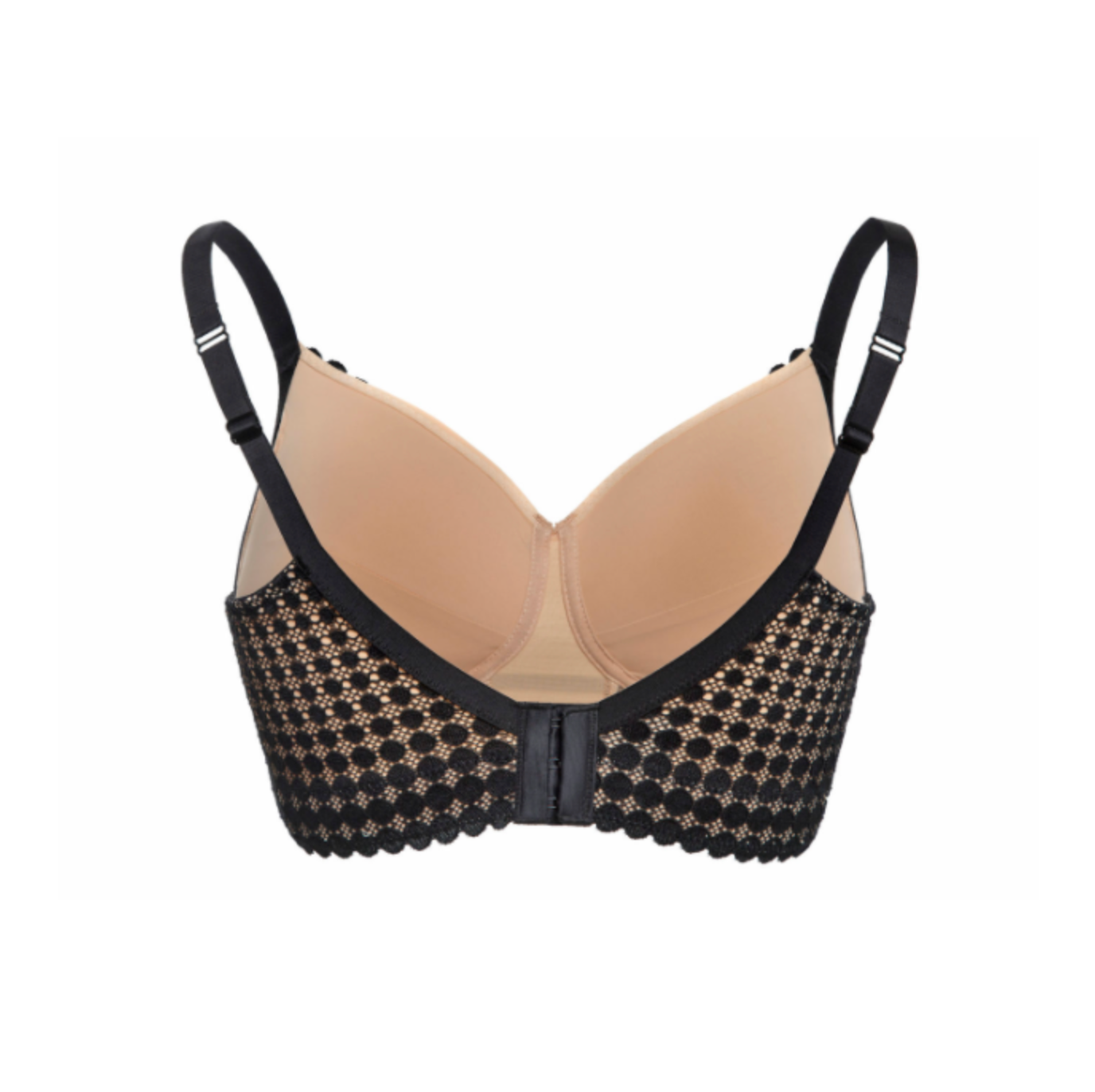 Victress Polka-Dot Bralette in Black Geometric Lace | Megami Lingerie