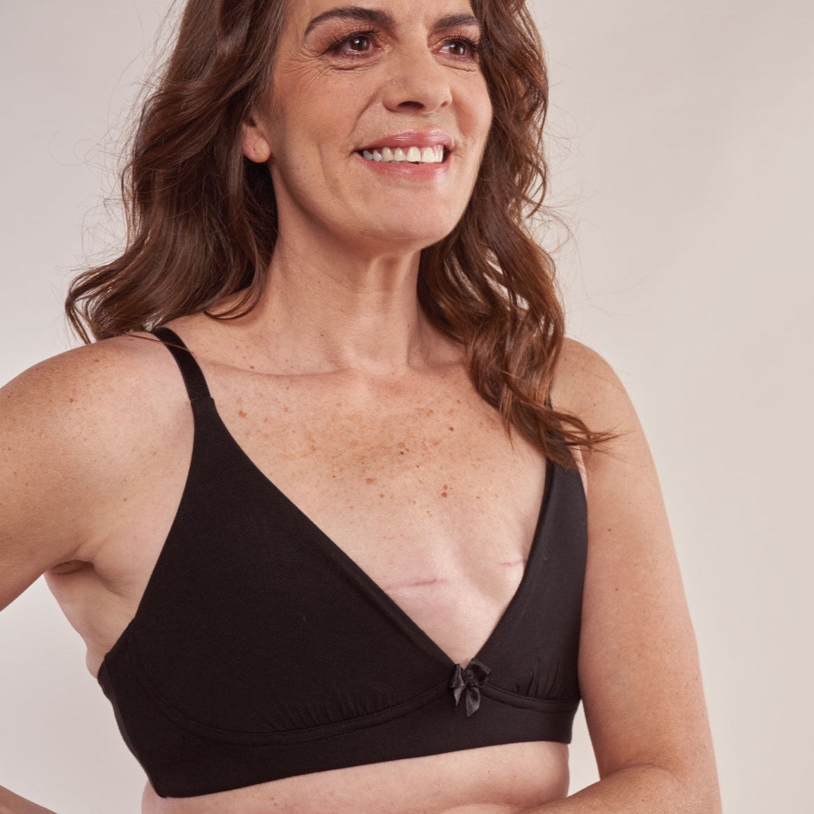 Molly Pocketed Plunge Bra in Black |  AnaOno | Post-surgery bras made just for those affected by breast cancer and breast surgery.