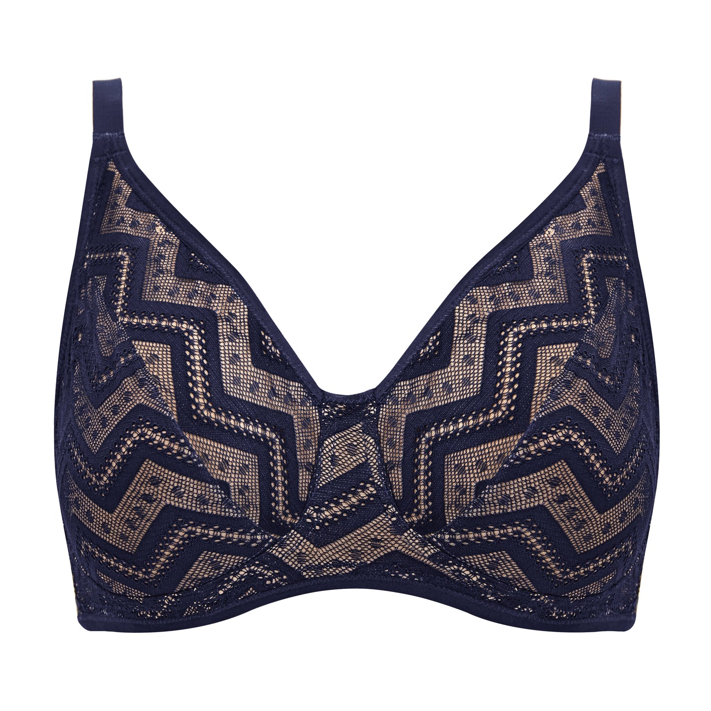 Zahra Zig-Zag Lace Bra in Navy & Cream | Pocketed Bras | Royce Lingerie