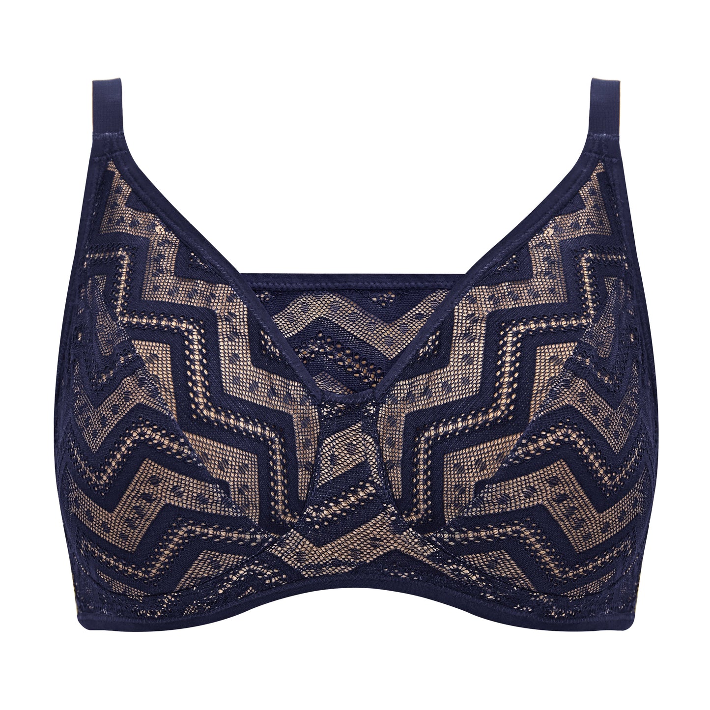 Zahra Zig-Zag Lace Bra in Navy & Cream | Pocketed Bras | Royce Lingerie