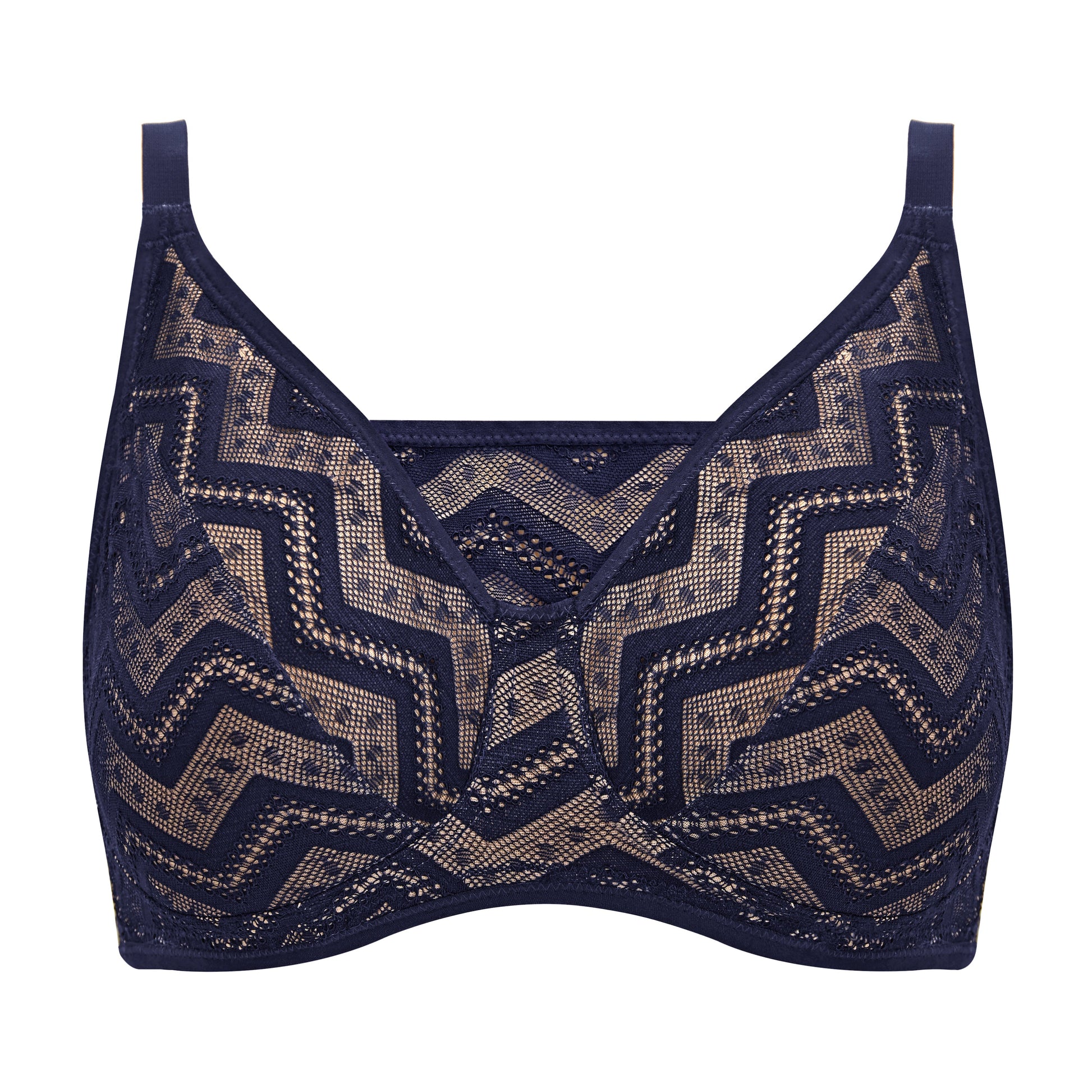 Zahra Zig-Zag Lace Bra in Navy & Cream | Pocketed Bras | Royce Lingerie