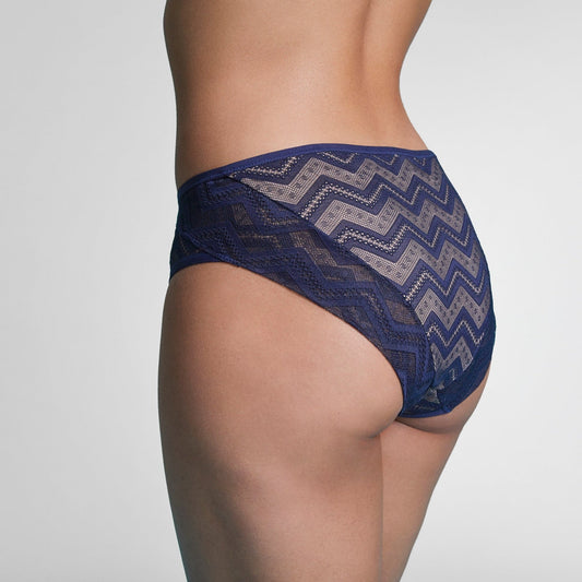 Zahra Zig Zag Mid-Rise Brief | Navy & Cream Knickers | Little luxuries from Royce Lingerie