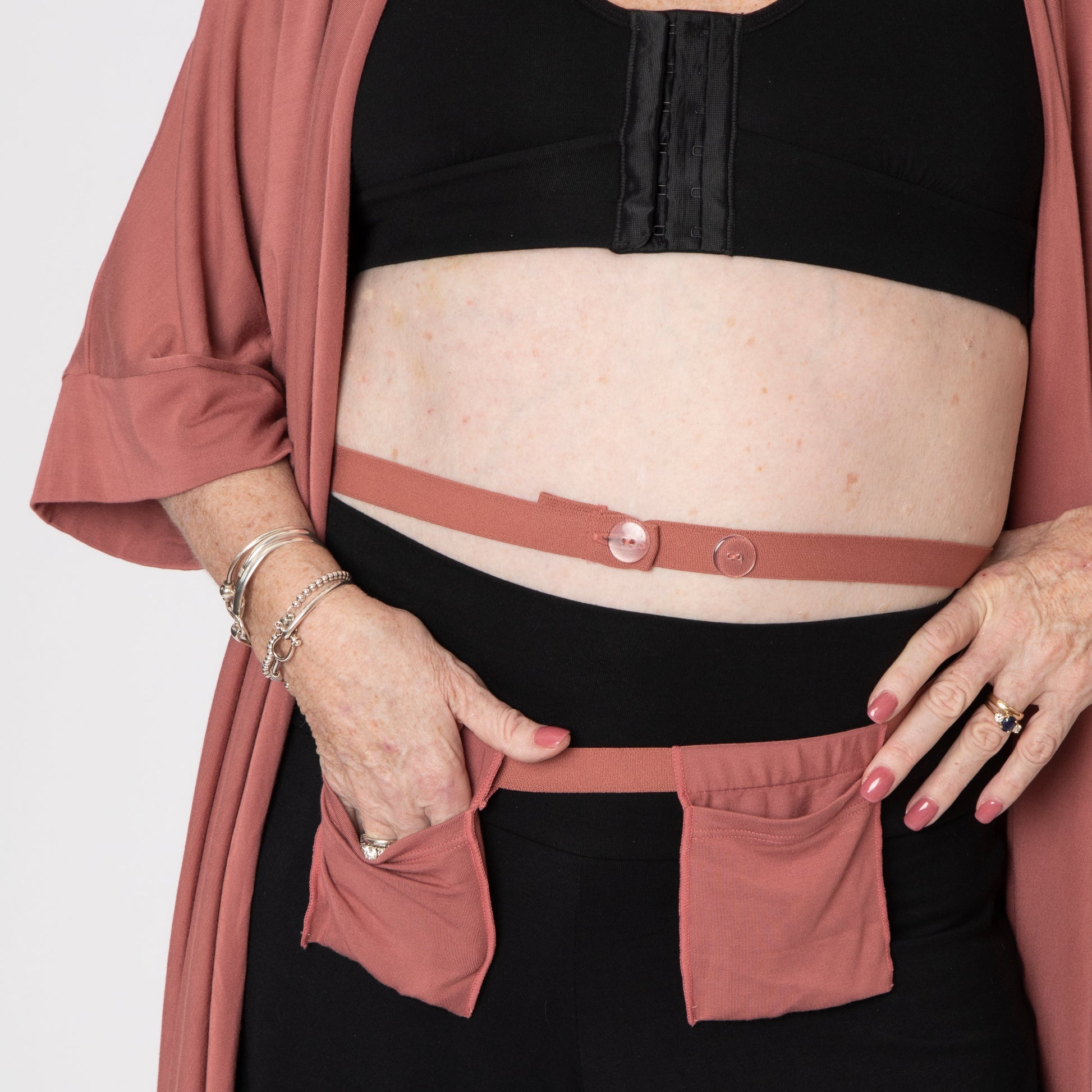 Miena Robe with Drain Management Belt in dusky rose, from Anaono
