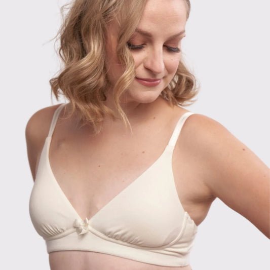 Molly Pocketed Plunge Bra in Ivory |  AnaOno | Post-surgery bras made just for those affected by breast cancer and breast surgery.