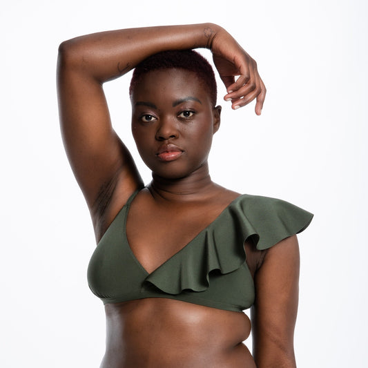 Picture Me Better Bikini Top is post-unilateral mastectomy bikini that perfectly fits people with one breast. By Eno.Eco | Offering stylish, sustainable alternatives after a single mastectomy | The Bra Sisters