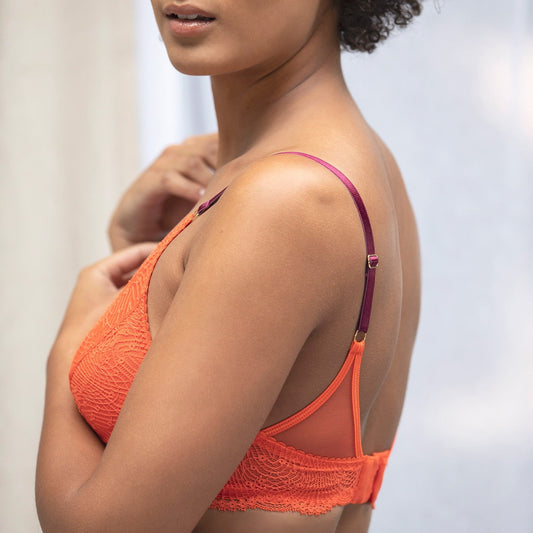 See You at Nine Non-Pocketed Wire-Free Bra | Mandarin and Aubergine | Luxury post-surgery, wire-free lingerie from LoveRose