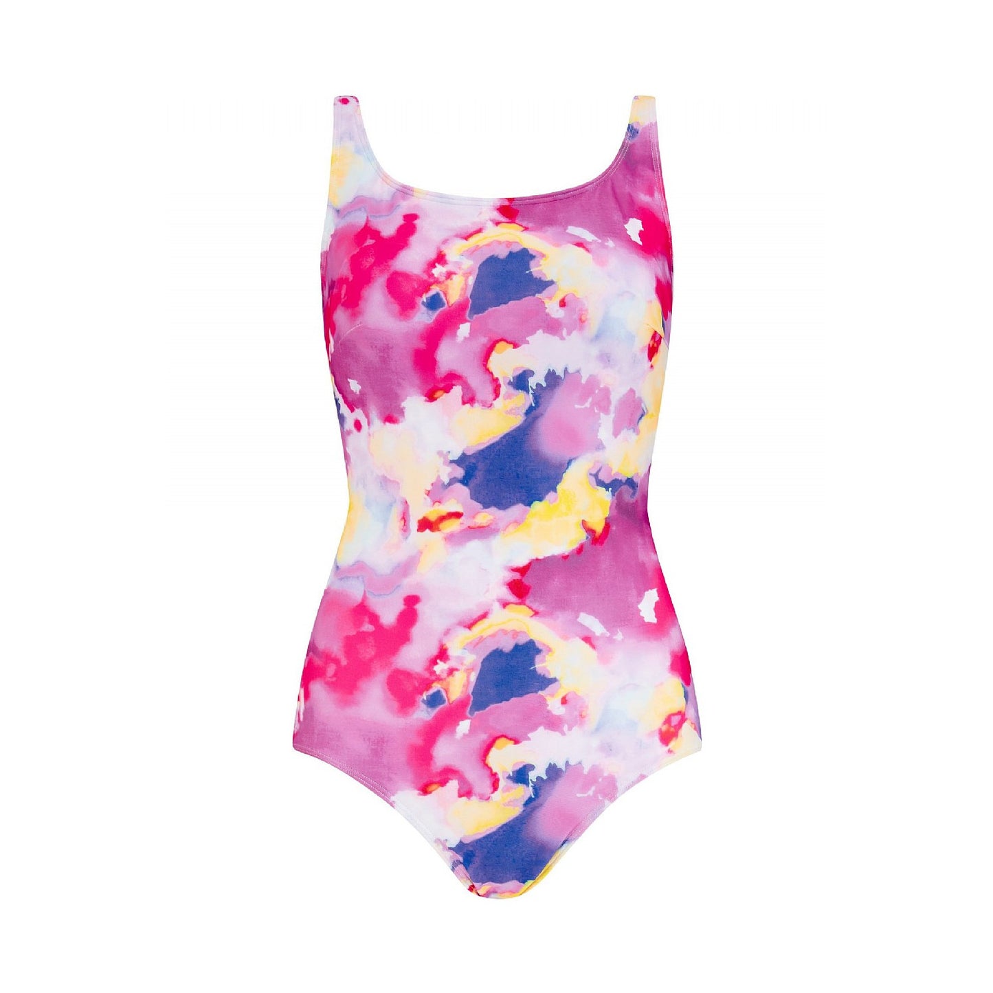 Monterey_Bay_Swimsuit_by_Nicola_Jane. A vibrant pink and purple marble tie-dye print in an all-over design designed for women touched by breast cancer, sold at the Bra Sisters