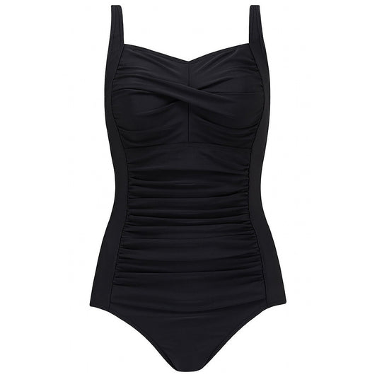 Wittering Ruched Swimsuit in black | Swimwear from Nicola Jane | Pocketed mastectomy swimwear for women touched by breast cancer