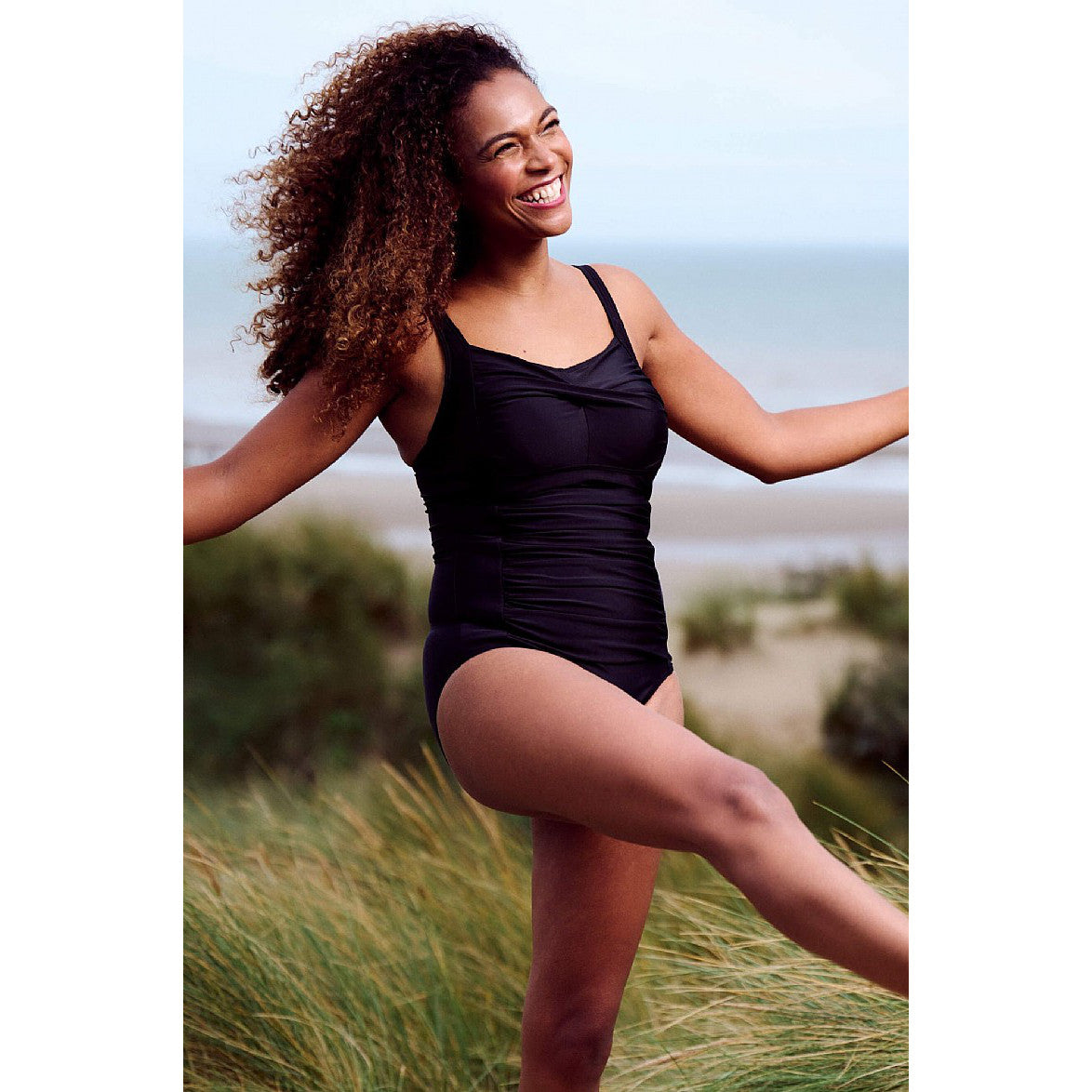 Wittering Ruched Swimsuit in black | Swimwear from Nicola Jane | Pocketed mastectomy swimwear for women touched by breast cancer