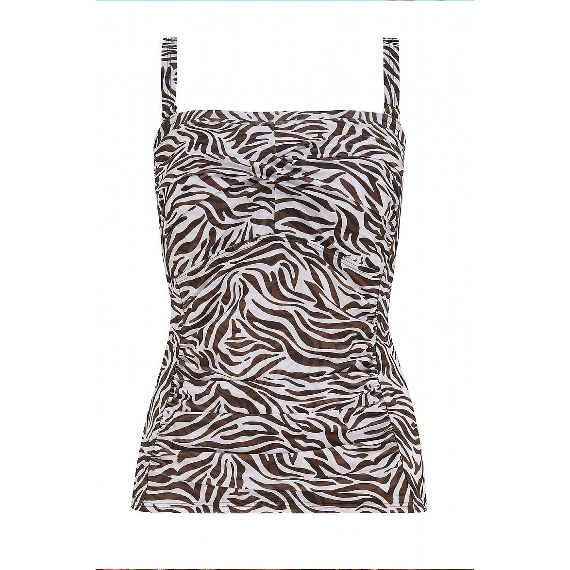 Tanzania Tankini in a bold zebra print with black bikini briefs | Swimwear from Nicola Jane | Pocketed mastectomy swimwear for women touched by breast cancer