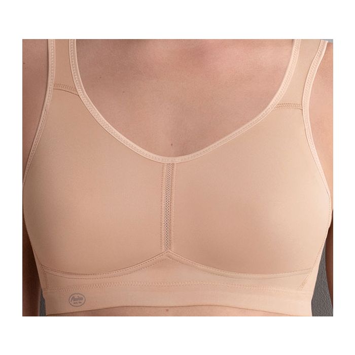 Soft, breathable and fast-drying - this is VIVANA ACTIVE sports bra with pockets on both sides | in colour Dark Sand | Maximum support and excellent comfort - designed for women after a mastectomy | Anita