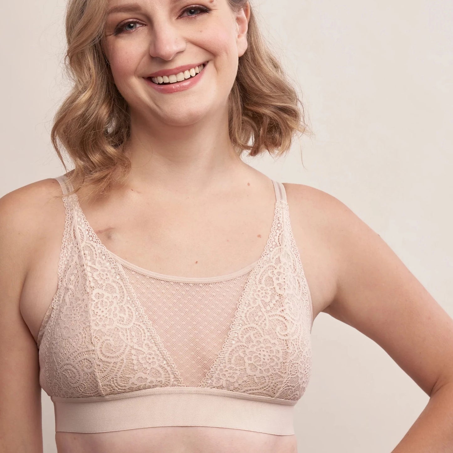 Maggie Lace Bralette in Champagne | AnaOno | Soft post-surgery bras made just for those affected by breast cancer, breast surgeries or discomfort.