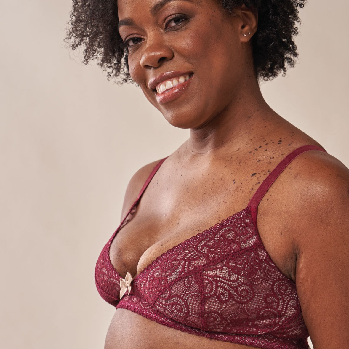 Gloria Pocketed Lace Bra in Wine | Mastectomy Lingerie by AnaOno