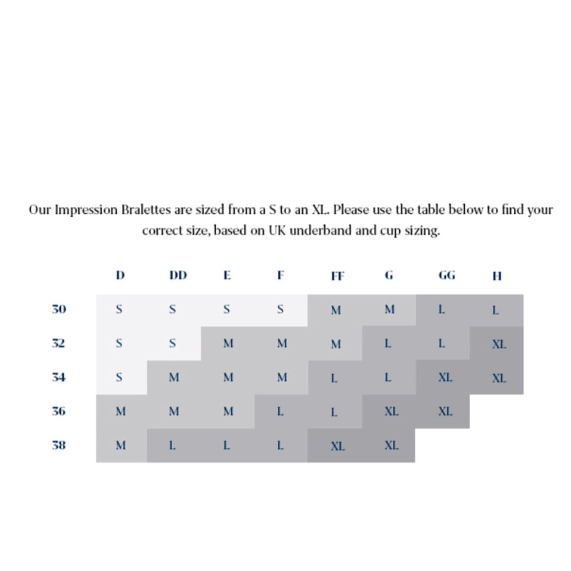 Impression Bralette Size Chart | Fantasie Lingerie