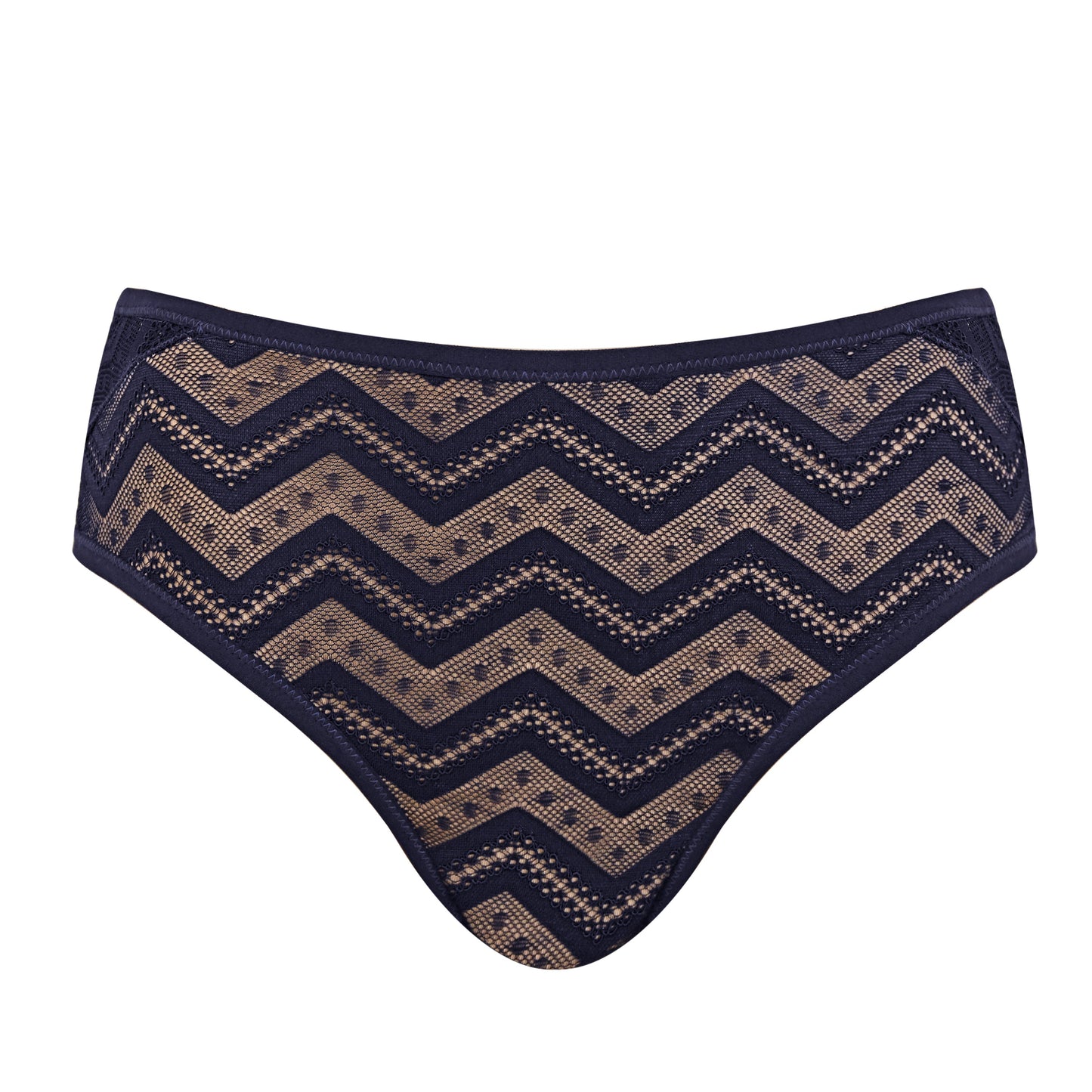 Zahra Zig Zag Mid-Rise Brief | Navy & Cream Knickers | Little luxuries from Royce Lingerie