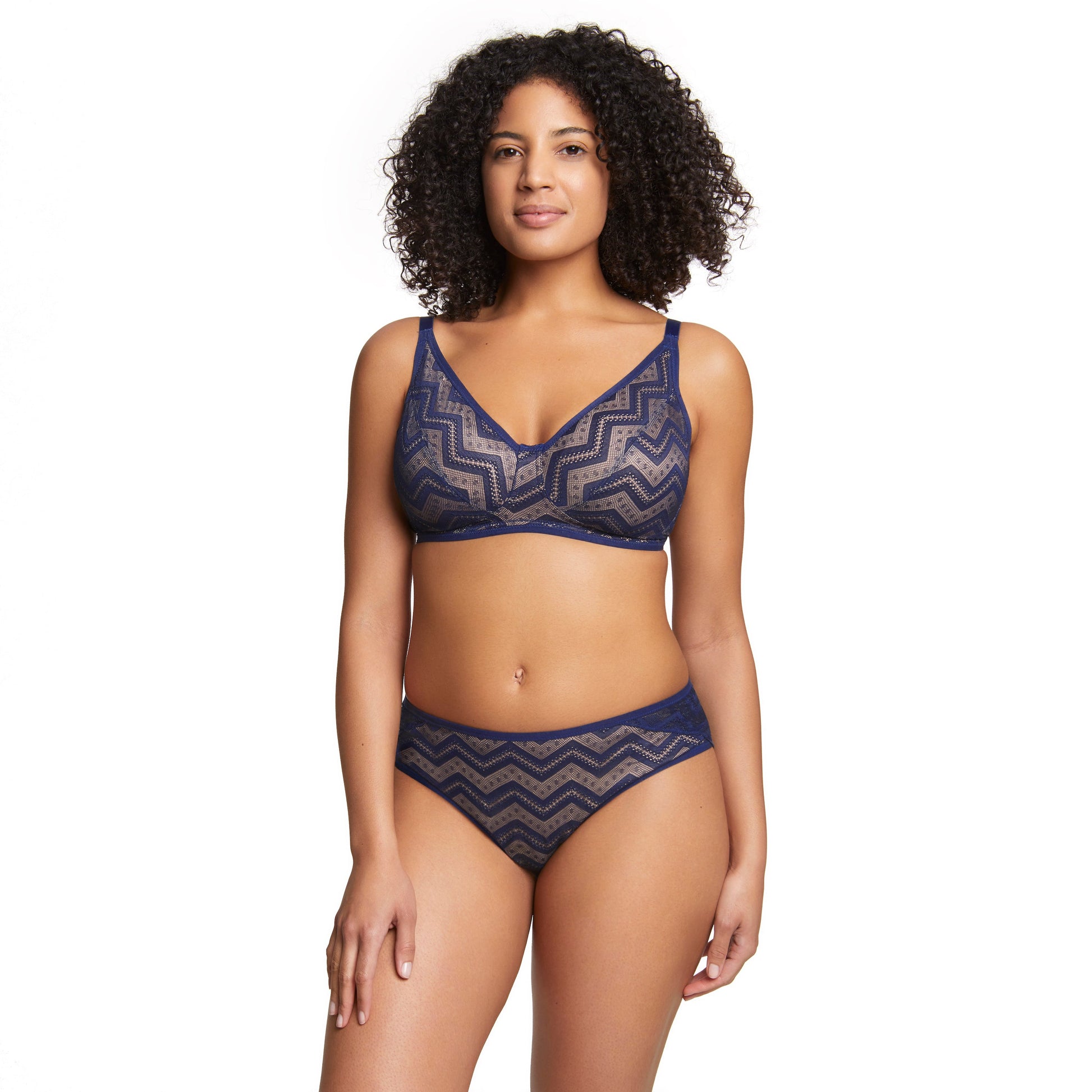 Zahra Zig Zag Mid-Rise Brief | Navy & Cream Knickers | Little luxuries from Royce Lingerie